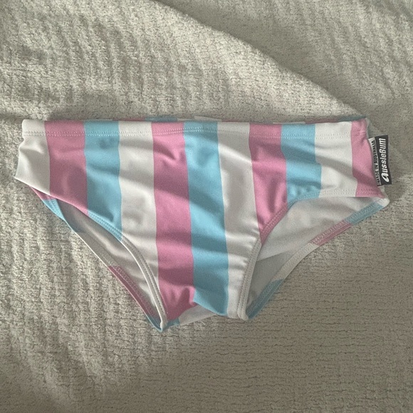 Men’s Aussiebum Swim Brief in Pink, Blue, and White - Picture 1 of 3